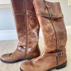 Matisse Brown Leather Knee High Side Zipper Buckle Boots V72